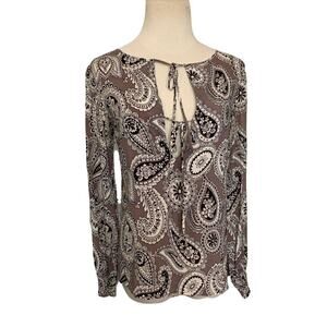 Theory brown silk paisley print long sleeves blouse size small